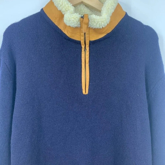 Orvis Men's Quarter‎ Zip 100% Lambswool and Leather Long Sleeve Pullover Size L - Picture 5 of 11